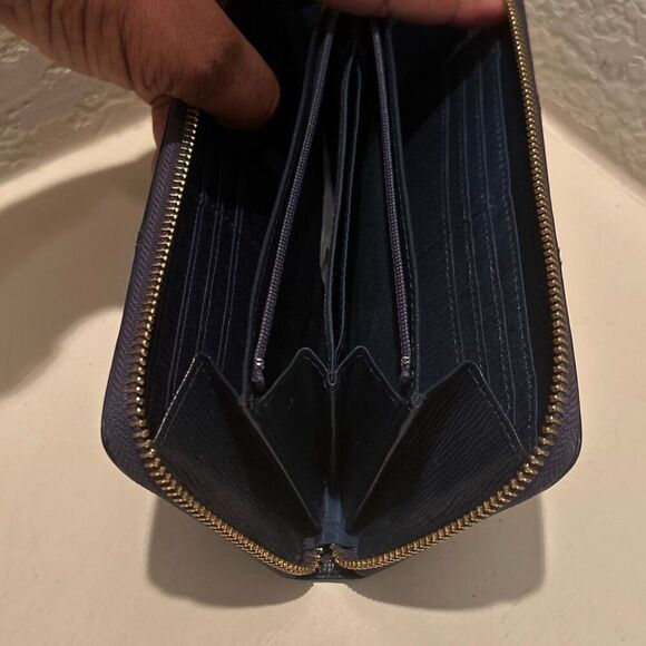 Samantha Thavasa Zip Around Long Wallet Blue Leather Minimalist Casual Daily - Picture 5 of 11